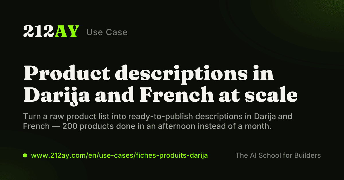 Product descriptions in Darija and French at scale