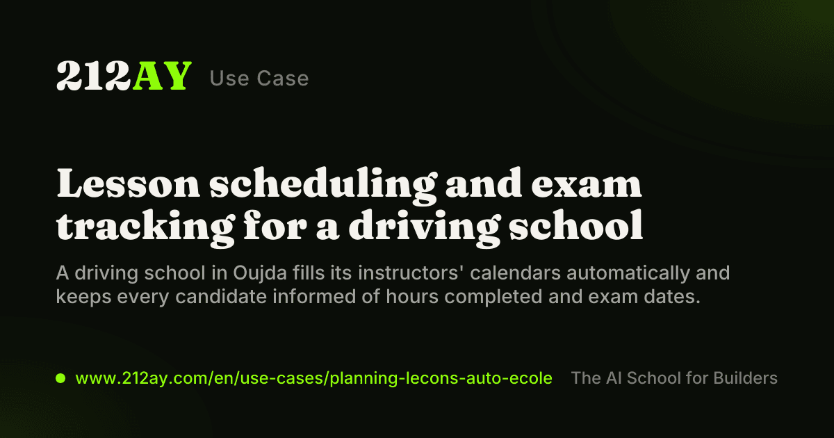 Lesson scheduling and exam tracking for a driving school